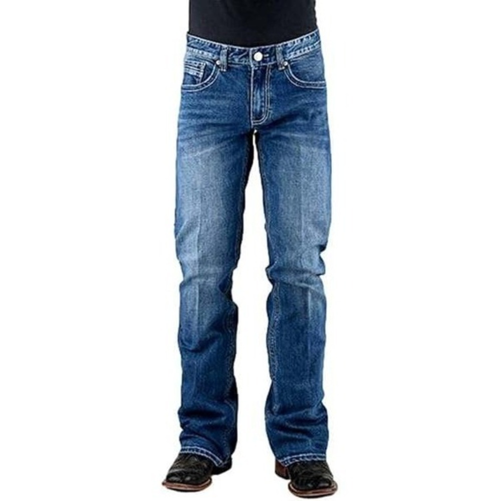 Tin Haul Men's Regular Joe Western Jeans 33 L Embroidered Pocket Medium Wash